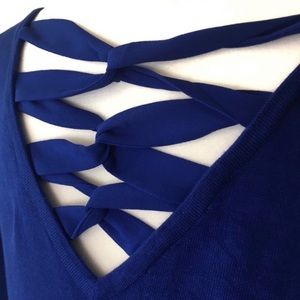 Cable & Gauge Open Back Sweater Crisscross Ribbon